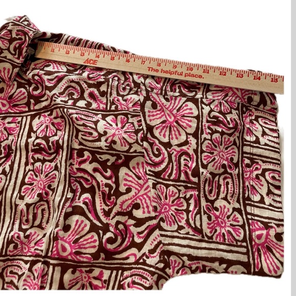 Anthropologie Tie-Front Linen Top in Brown And Pink XL New - Picture 6 of 11